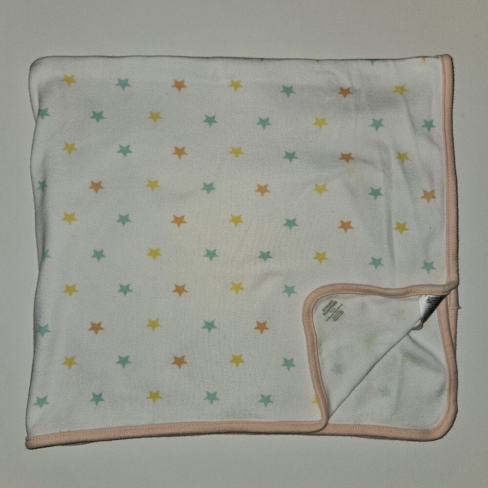 Amazon Essentials Stars Peach White 100% Cotton Baby Blanket Lovey Blue Yellow
